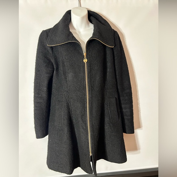 GUESS BLACK WOOL BLEND SKIRTED TAILOR FIT SWING COAT FULL ZIP COLLAR PEPLUM XL - Picture 2 of 13